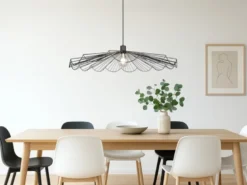 Große LED Pendelleuchte mit gefächertem Metall Gitterschirm Ø 80cm