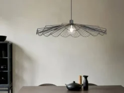 Große LED Pendelleuchte mit gefächertem Metall Gitterschirm Ø 80cm