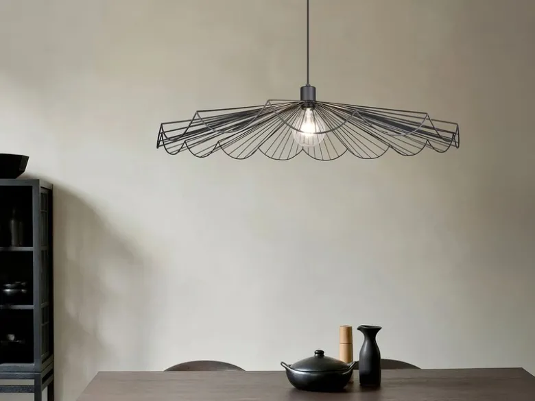 Große LED Pendelleuchte mit gefächertem Metall Gitterschirm Ø 80cm