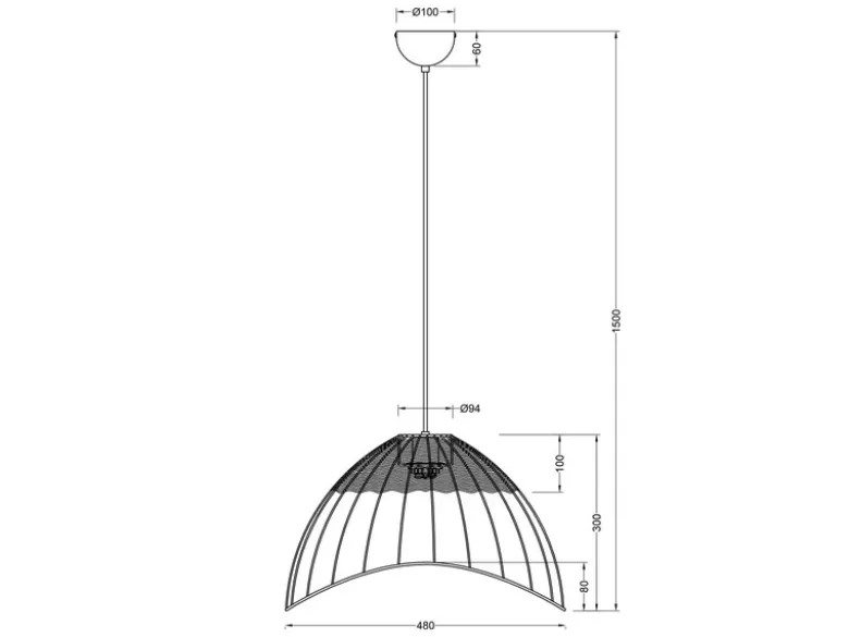 Große LED Pendelleuchte mit Lampenschirm aus Rattan & Draht, Ø 48cm
