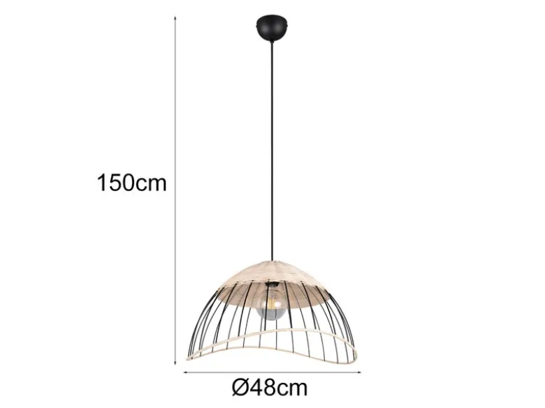 Große LED Pendelleuchte mit Lampenschirm aus Rattan & Draht, Ø 48cm