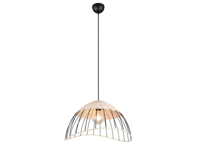 Große LED Pendelleuchte mit Lampenschirm aus Rattan & Draht, Ø 48cm