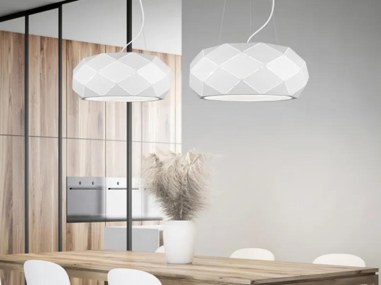 Große LED Pendelleuchte mit Lasercut Muster Weiß matt, Ø 50cm