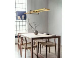 Große LED Pendelleuchte SALINAS lang mit Switch Dimmer Silber, Breite 110cm