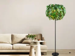 Große LED Stehleuchte mit Blätter Lampenschirm Grün, Höhe 180cm