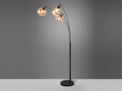 Große LED Stehleuchte mit 3 Glas Lampenschirmen amberfarbig, H: 200cm
