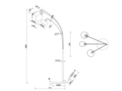 Große LED Stehleuchte mit 3 Glas Lampenschirmen amberfarbig, H: 200cm