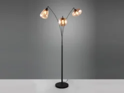 Große LED Stehleuchte mit 3 Glas Lampenschirmen amberfarbig, H: 200cm