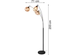 Große LED Stehleuchte mit 3 Glas Lampenschirmen amberfarbig, H: 200cm