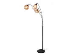 Große LED Stehleuchte mit 3 Glas Lampenschirmen amberfarbig, H: 200cm