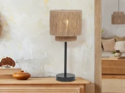 Große LED Tischleuchte aus Jute Natur im Boho Stil, Höhe 45cm
