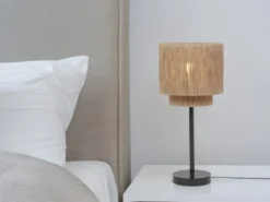 Große LED Tischleuchte aus Jute Natur im Boho Stil, Höhe 45cm
