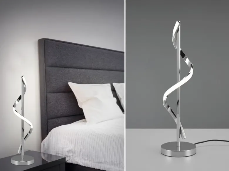 Große LED Tischleuchte ISABEL Spirale in Chrom, Höhe 56cm