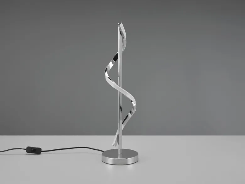 Große LED Tischleuchte ISABEL Spirale in Chrom, Höhe 56cm