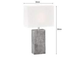 Große LED Tischleuchte Metall Silber Antik, Stoffschirm Weiß, Höhe 50cm