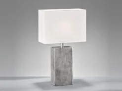 Große LED Tischleuchte Metall Silber Antik, Stoffschirm Weiß, Höhe 50cm