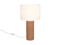 Große LED Tischleuchte mit Keramikfuß Mocca & Stoffschirm Beige, Höhe 51cm