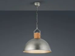 Große Pendelleuchte DELHI mit Metall Lampenschirm und Holzelement, Ø 45cm