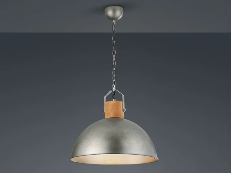Große Pendelleuchte DELHI mit Metall Lampenschirm und Holzelement, Ø 45cm