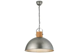 Große Pendelleuchte DELHI mit Metall Lampenschirm und Holzelement, Ø 45cm