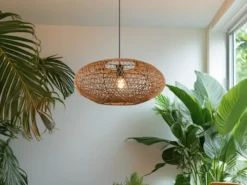 Große Pendelleuchte HEDDA Korbgeflecht aus Sisal 1-flammig, Ø 52cm