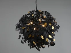 Große Pendelleuchte LEAVY mit Blätter Lampenschirm Schwarz Gold, Ø 70cm