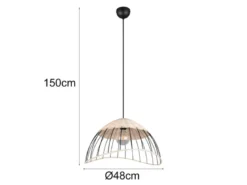Große Pendelleuchte SANDRINE mit Lampenschirm aus Rattan & Draht, Ø 48cm