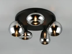 Große Retro Deckenleuchte LUMINA mit 5 Glasschirmen in Chrom Ø 63,5cm