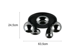 Große Retro LED Deckenleuchte mit 5 Glasschirmen Chrom Ø 63,5cm