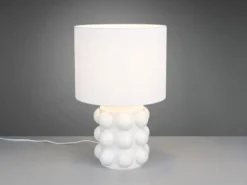 Große Retro LED Tischlampe mit Keramikfuß & Stoffschirm Weiß, Höhe 47cm