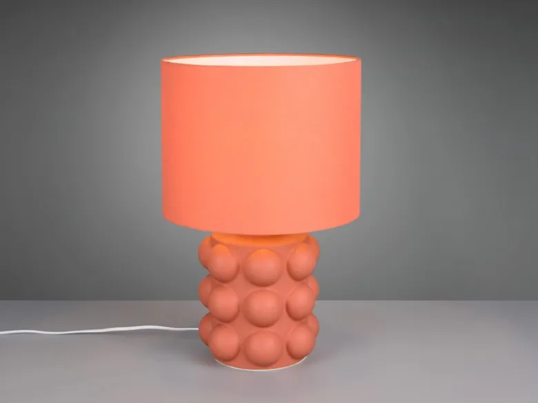 Große Retro LED Tischlampe mit Keramikfuß & Stoffschirm Orange, Höhe 47cm