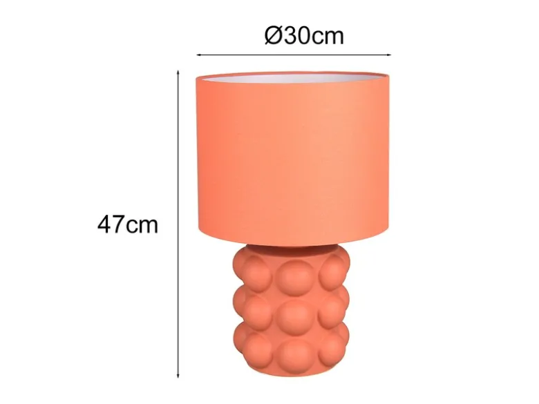 Große Retro LED Tischlampe mit Keramikfuß & Stoffschirm Orange, Höhe 47cm