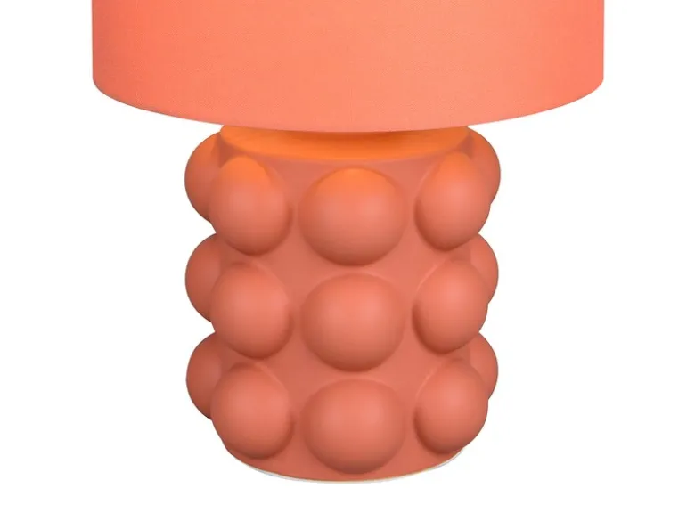 Große Retro LED Tischlampe mit Keramikfuß & Stoffschirm Orange, Höhe 47cm