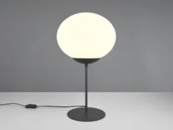 Große Retro LED Tischleuchte Schwarz mit Glaskugel, Höhe 52cm