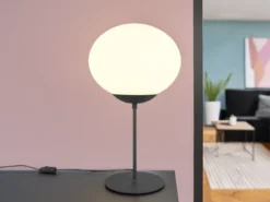 Große Retro LED Tischleuchte Schwarz mit Glaskugel, Höhe 52cm