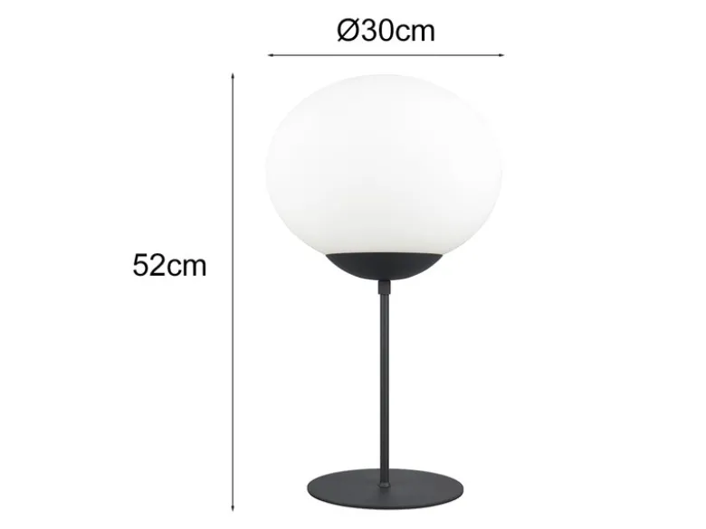 Große Retro Tischleuchte FOMENTO Schwarz mit Glaskugel, Höhe 52cm