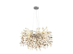 Großer Kronleuchter QUEENA Silber 10-flammig mit Glas Kristall 2-farbig Ø 80cm