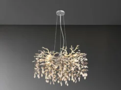 Großer Kronleuchter QUEENA Silber 10-flammig mit Glas Kristall 2-farbig Ø 80cm