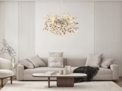 Großer Kronleuchter QUEENA Silber 10-flammig mit Glas Kristall 2-farbig Ø 80cm