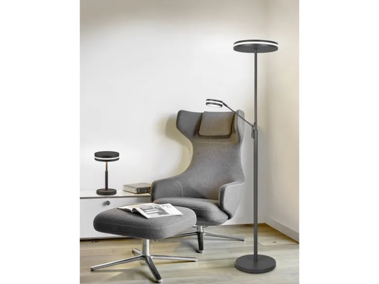 Großer LED Deckenfluter FRANKLIN mit Lesearm, Höhe 181cm, Anthrazit