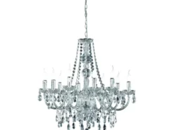 Großer LED Kronleuchter 10-flammig Silber Chrom mit Acryl Kristall Ø 76cm