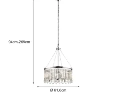Großer LED Kronleuchter 6-flammig mit filigranem Kristall Glas Chrom, Ø 61,6cm
