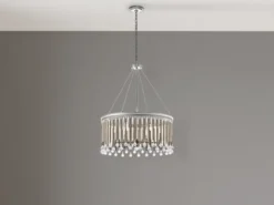 Großer LED Kronleuchter 6-flammig mit filigranem Kristall Glas Chrom, Ø 61,6cm