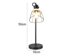 Große Schreibtischleuchte JEROME mit Rattan & Gitter Lampenschirm, Höhe 50cm
