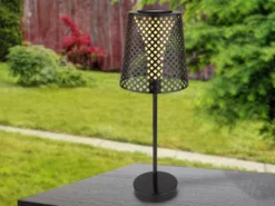 Große Solar Tischleuchten 2er SET mit gestanztem Metallschirm schwarz, Höhe 50cm