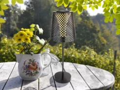Große Solar Tischleuchten 2er SET mit gestanztem Metallschirm schwarz, Höhe 50cm