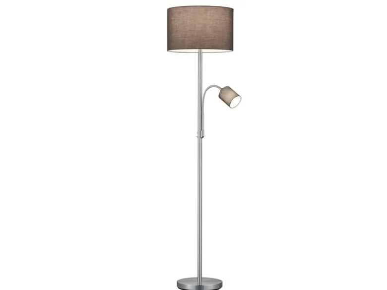 Große Stehlampe mit Leselampe, LED dimmbar, Stoffschirm Grau, Höhe 170cm