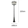 Große Straßenlaterne Aluminium Schwarz, E27 Gartenlaterne 3-flammig, Höhe 220cm