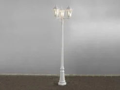 Große Straßenlaterne Aluminium Weiß, E27 Gartenlaterne 3-flammig, Höhe 220cm
