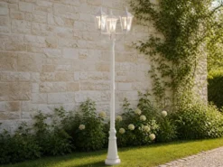 Große Straßenlaterne Aluminium Weiß, E27 Gartenlaterne 3-flammig, Höhe 220cm